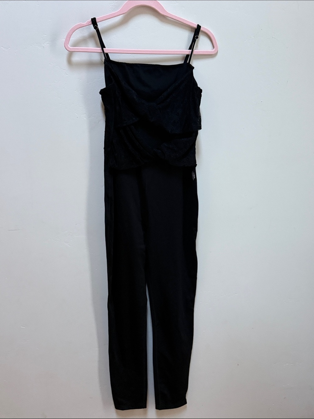 FP Movement by Free People Black Jumpsuit with Draped Lace Detail